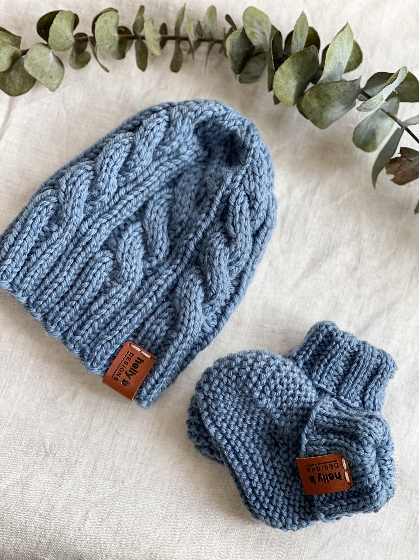 Hand Knitted Cable Beanie and Bootie set