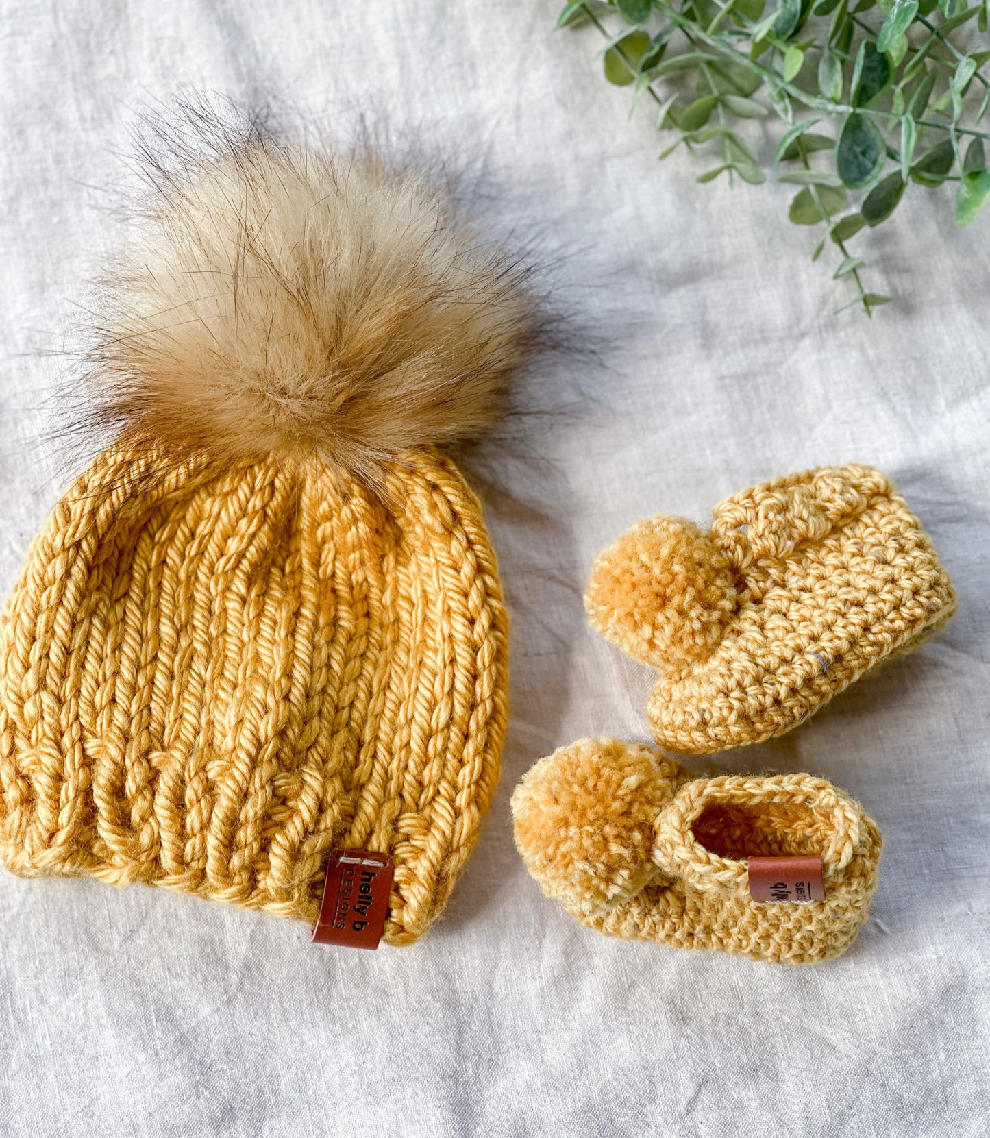 Pom Pom Bootie and Beanie Set