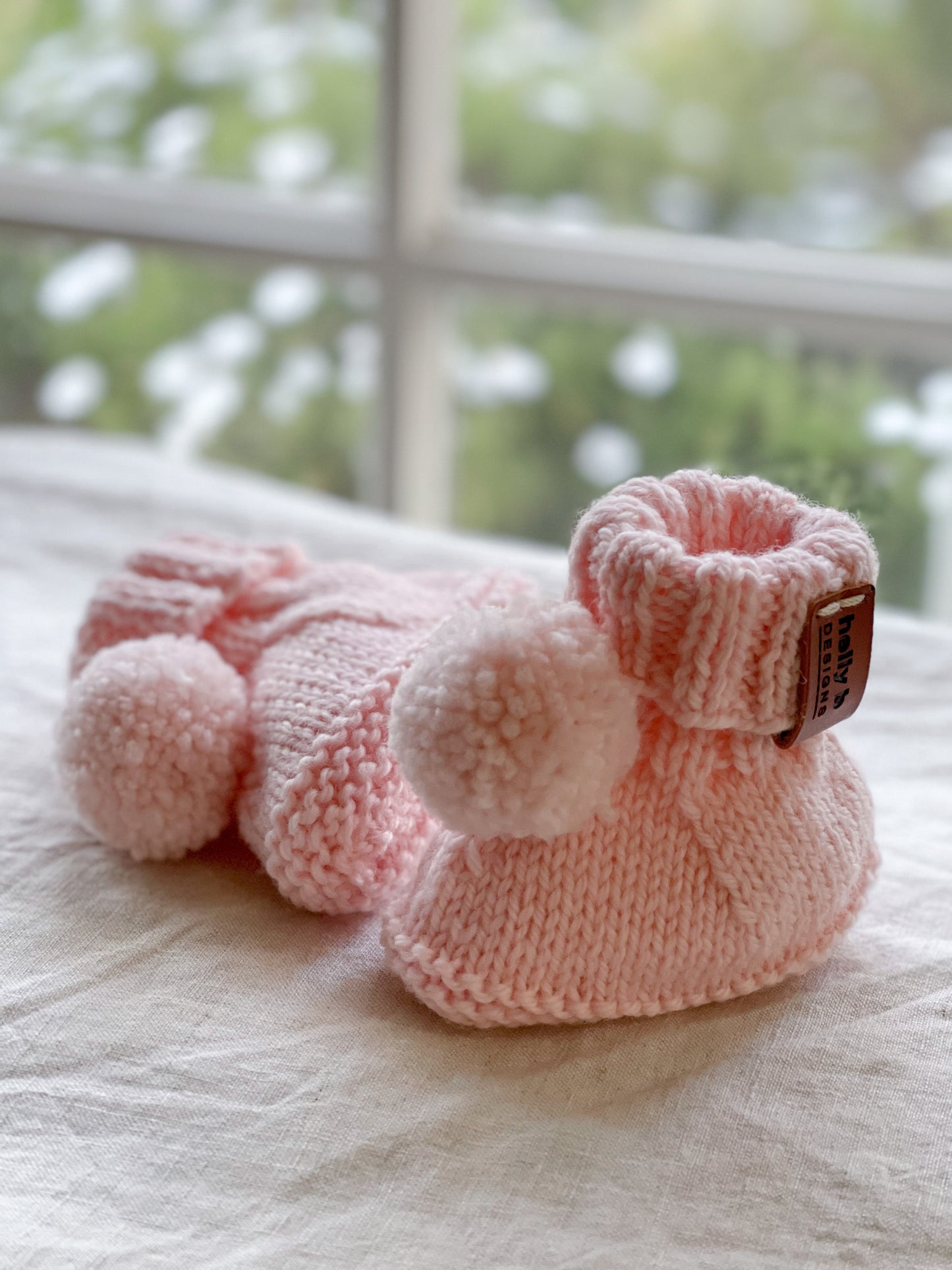 Knitted Pom Pom Booties