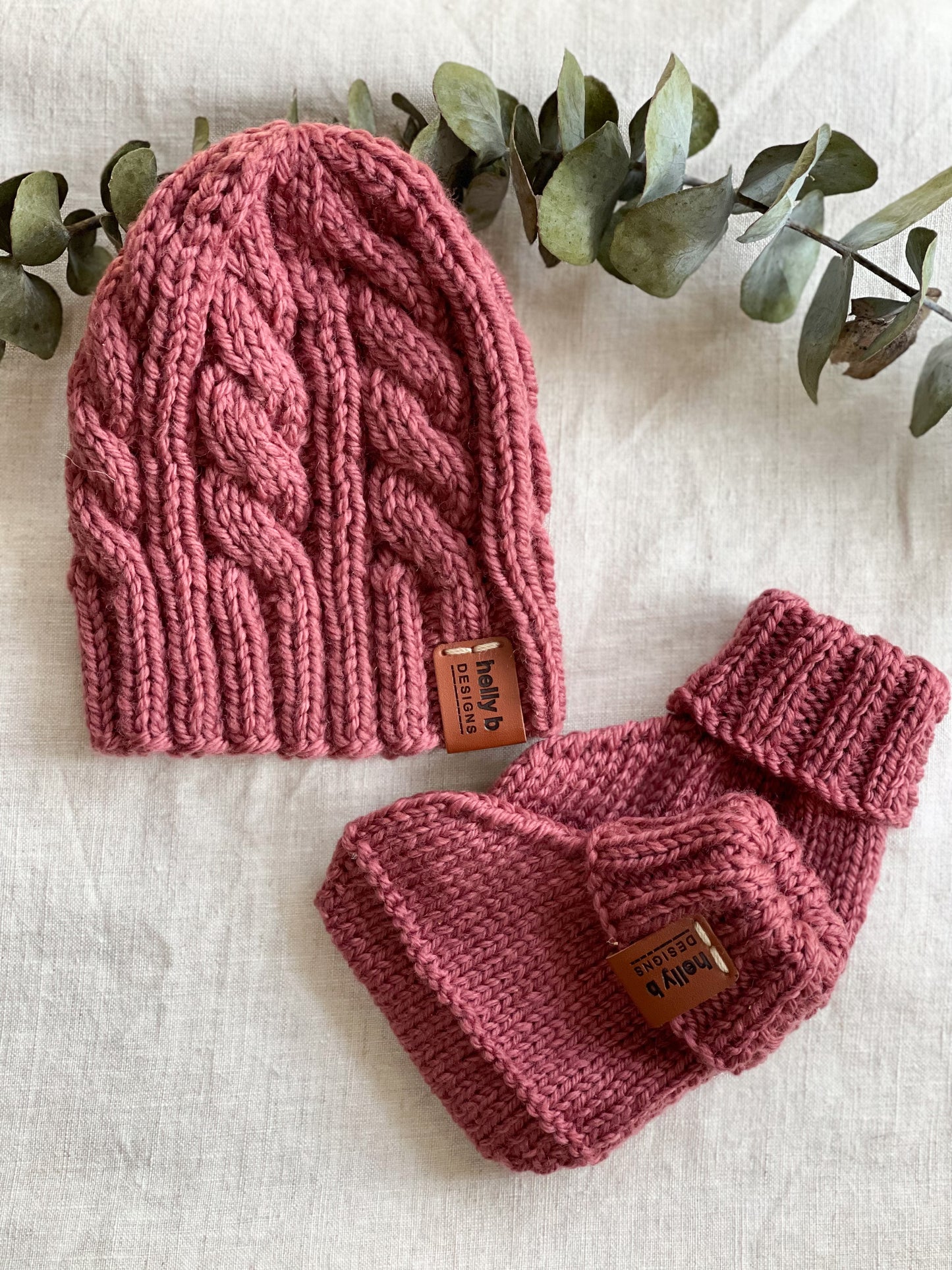 Hand Knitted Cable Beanie and Bootie set
