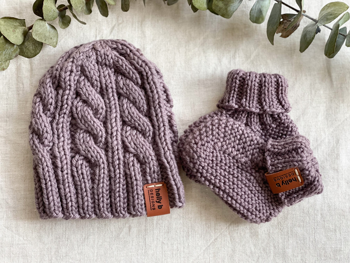Hand Knitted Cable Beanie and Bootie set