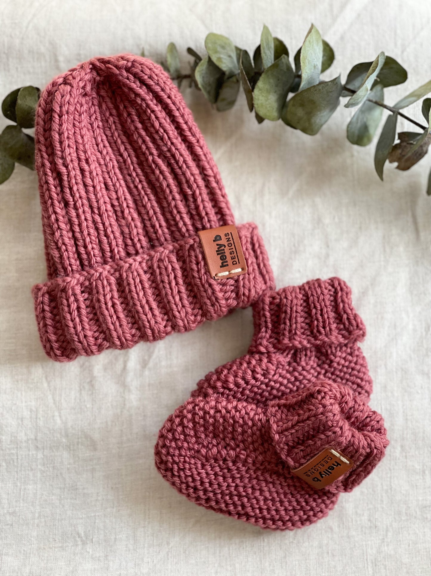 Hand Knitted Rib Knit Beanie and Bootie set