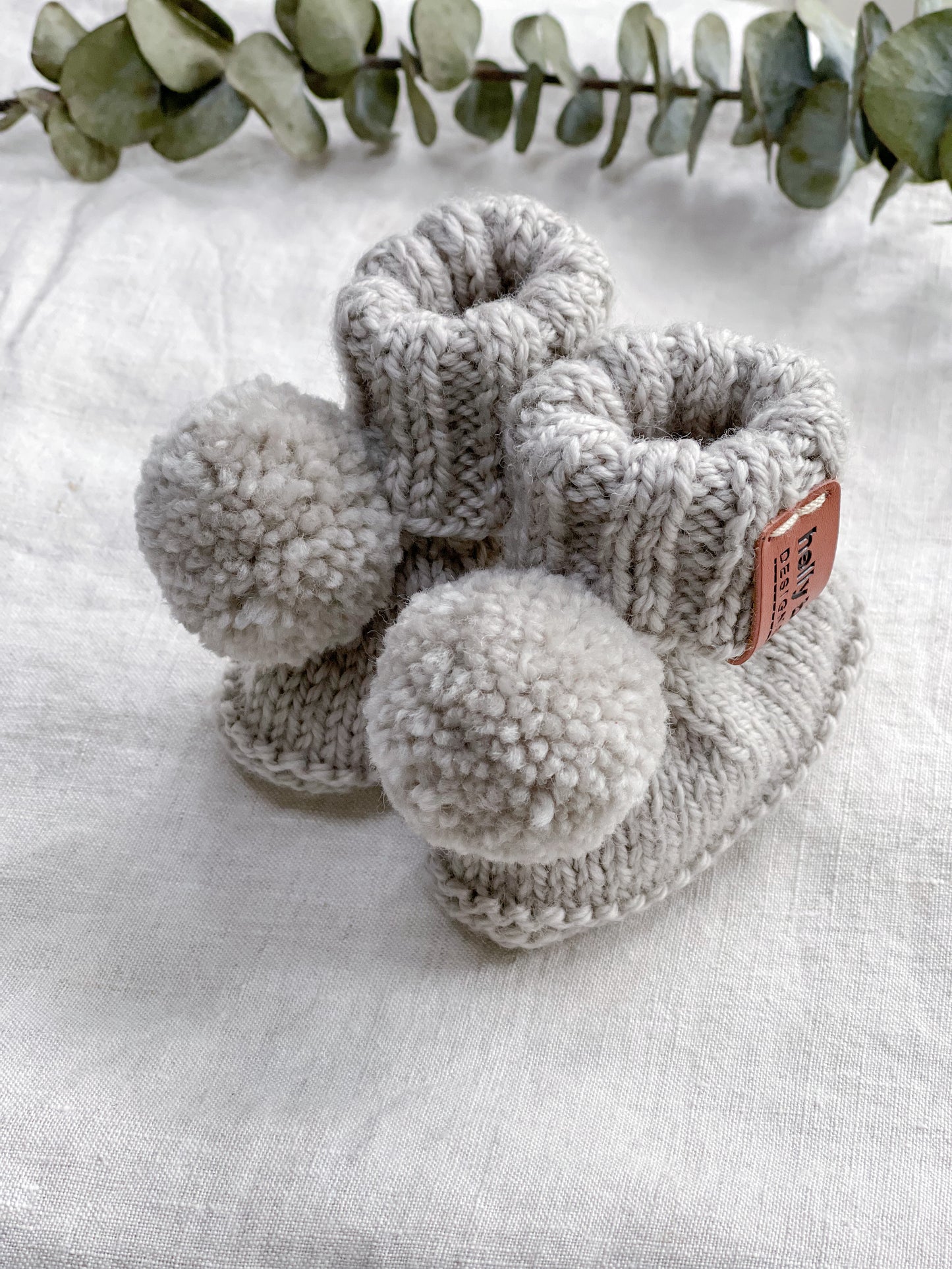 Knitted Pom Pom Booties