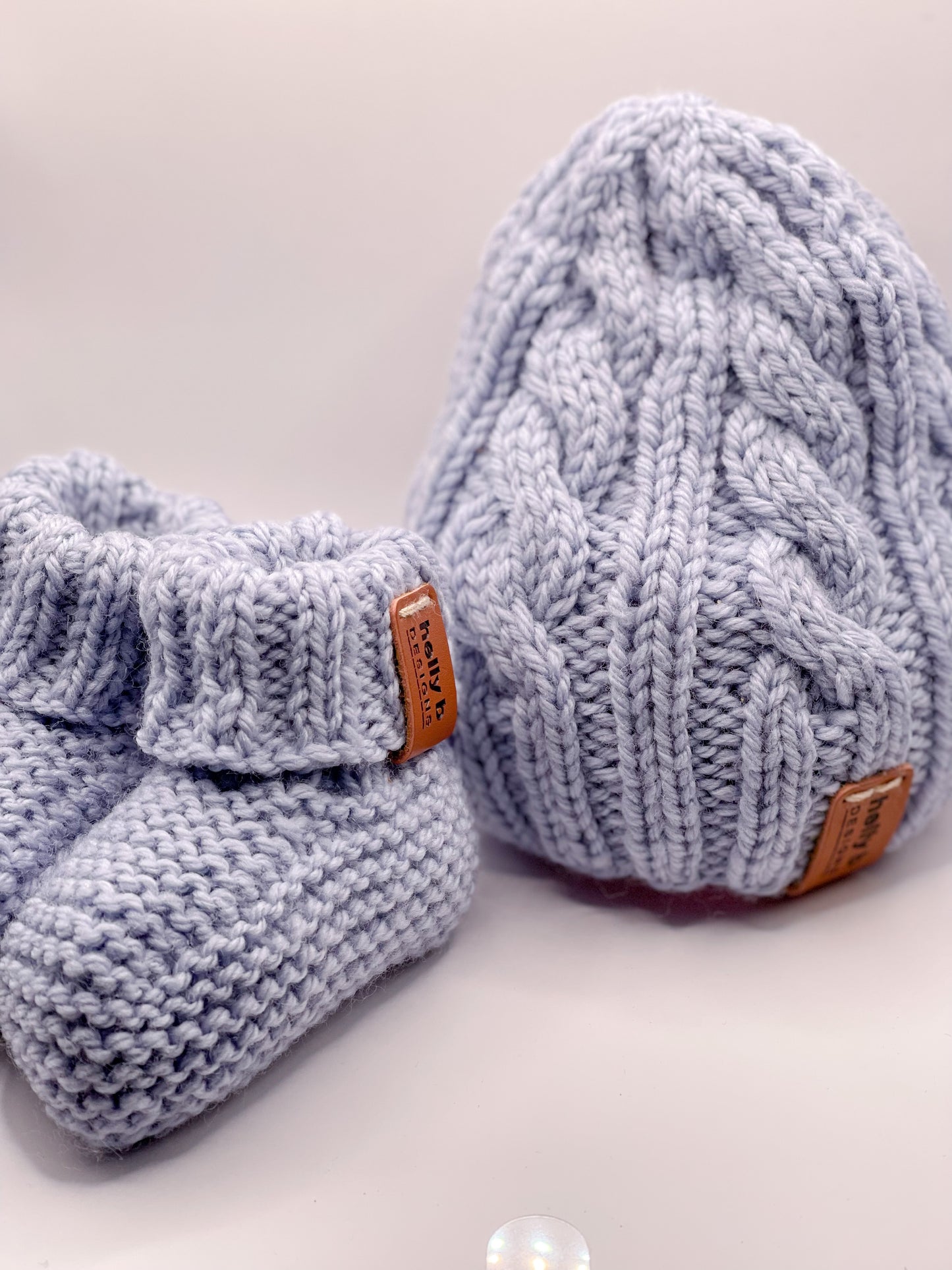 Hand Knitted Cable Beanie and Bootie set