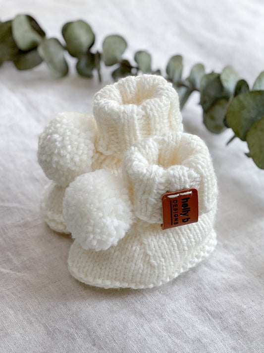 Knitted  Pom Pom Booties