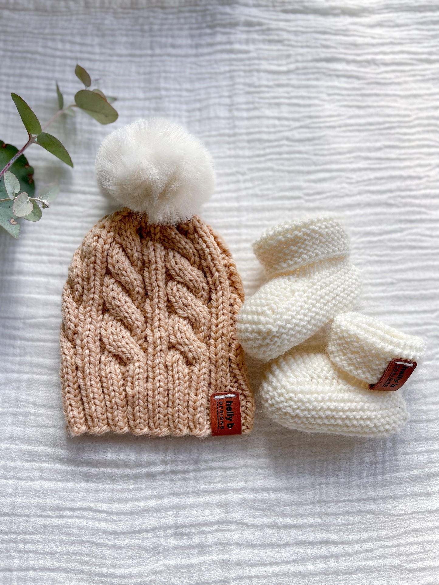 Hand Knitted Cable Beanie and Bootie set