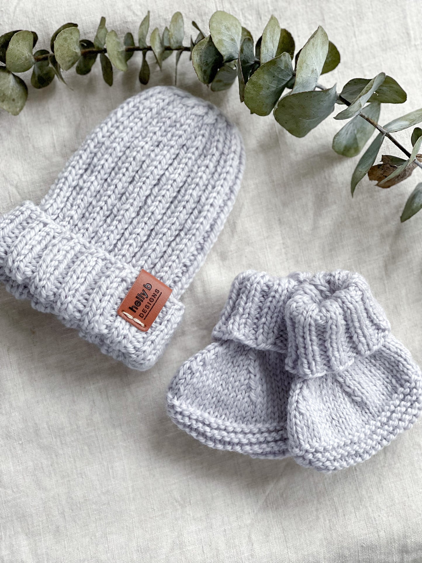 Hand Knitted Rib Knit Beanie and Bootie set