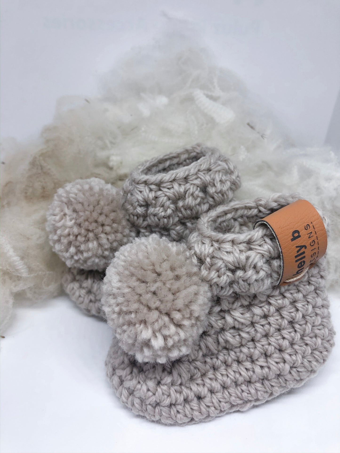 Crochet Merino Wool Pom Pom Booties