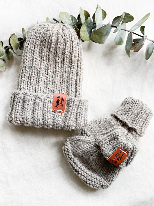 Hand Knitted Rib Knit Beanie and Bootie set