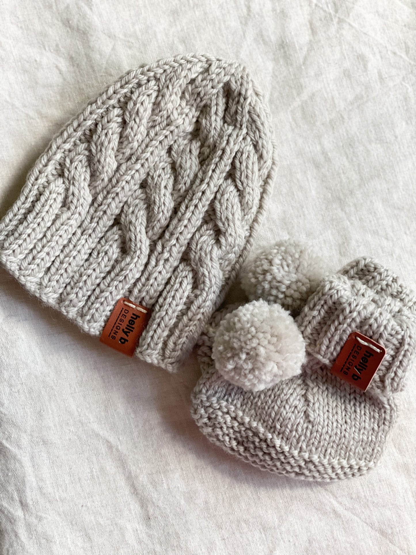 Hand Knitted Cable Beanie and Bootie set