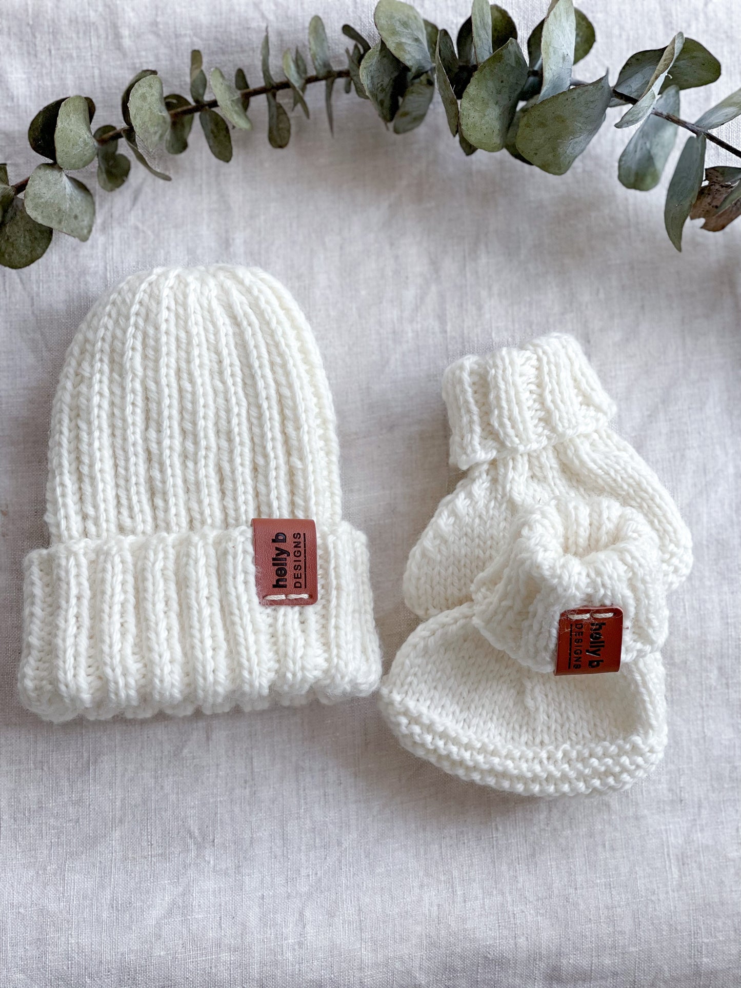 Hand Knitted Rib Knit Beanie and Bootie set