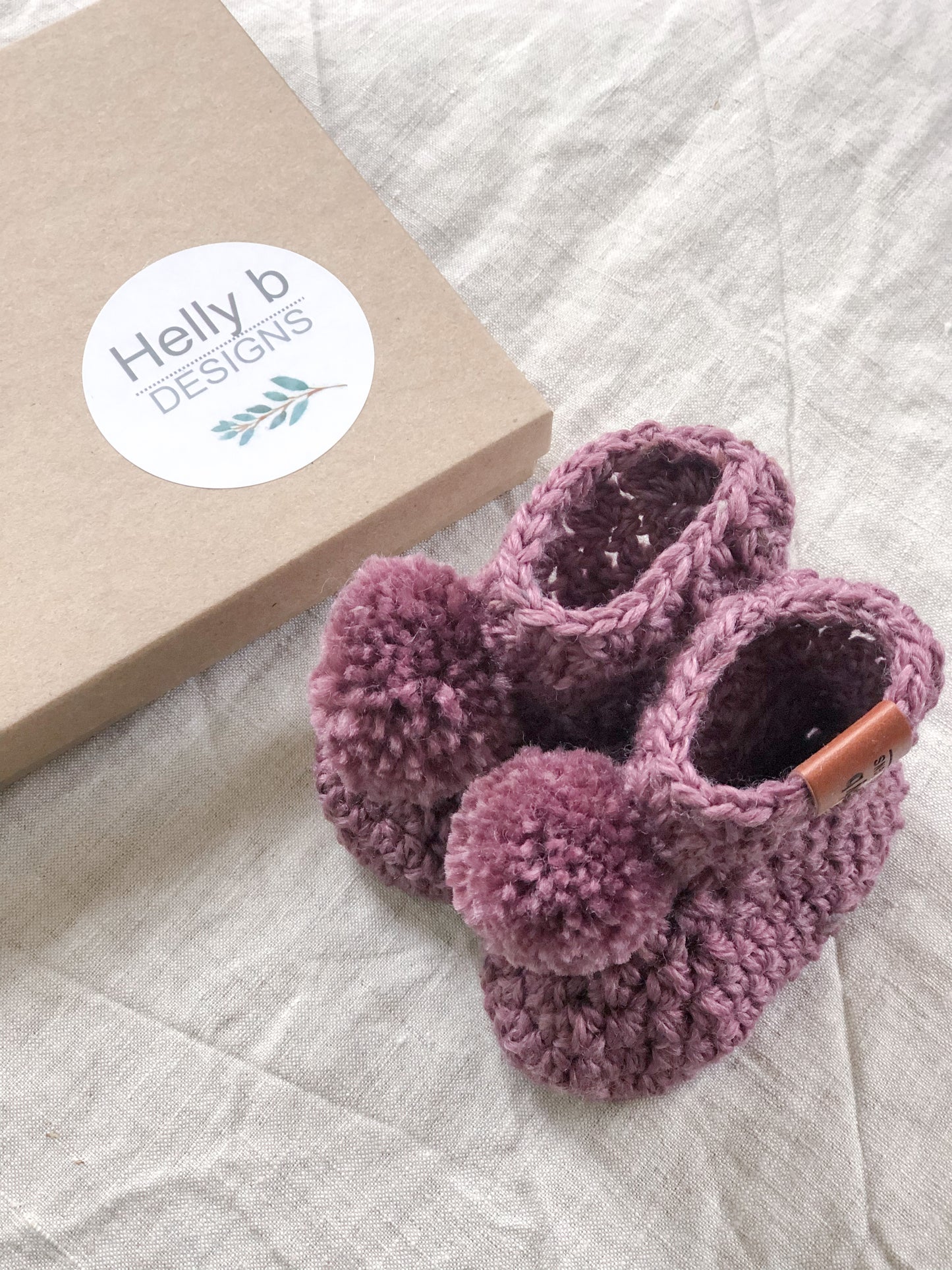 Crochet Merino Wool Pom Pom Booties