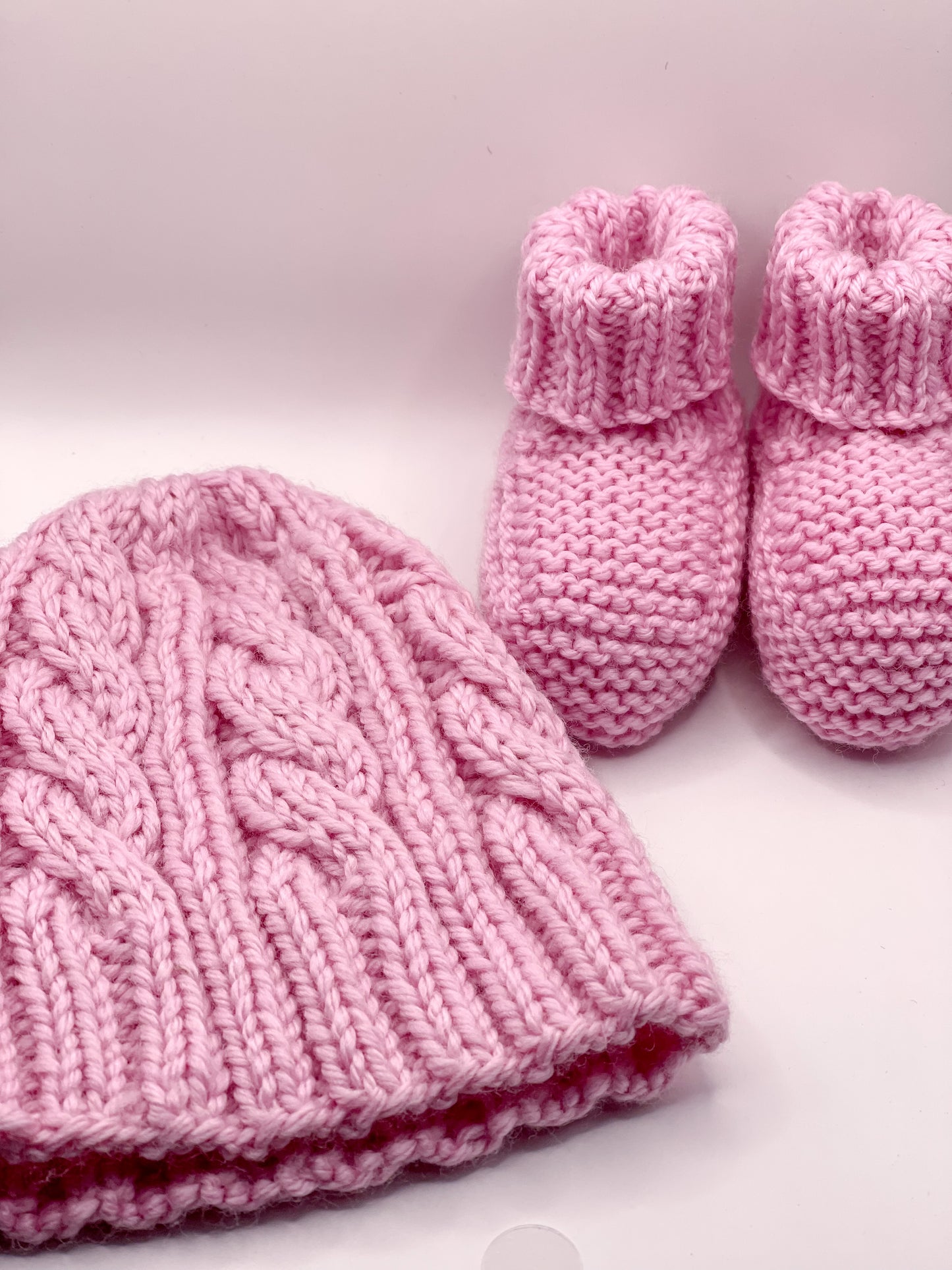 Hand Knitted Cable Beanie and Bootie set