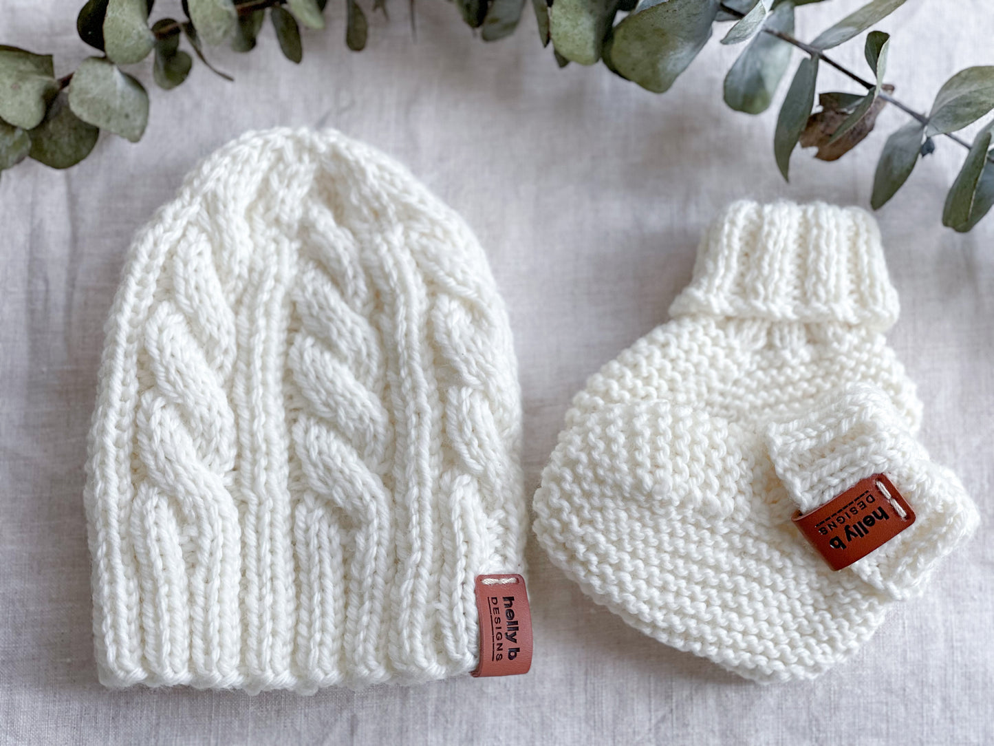 Hand Knitted Cable Beanie and Bootie set