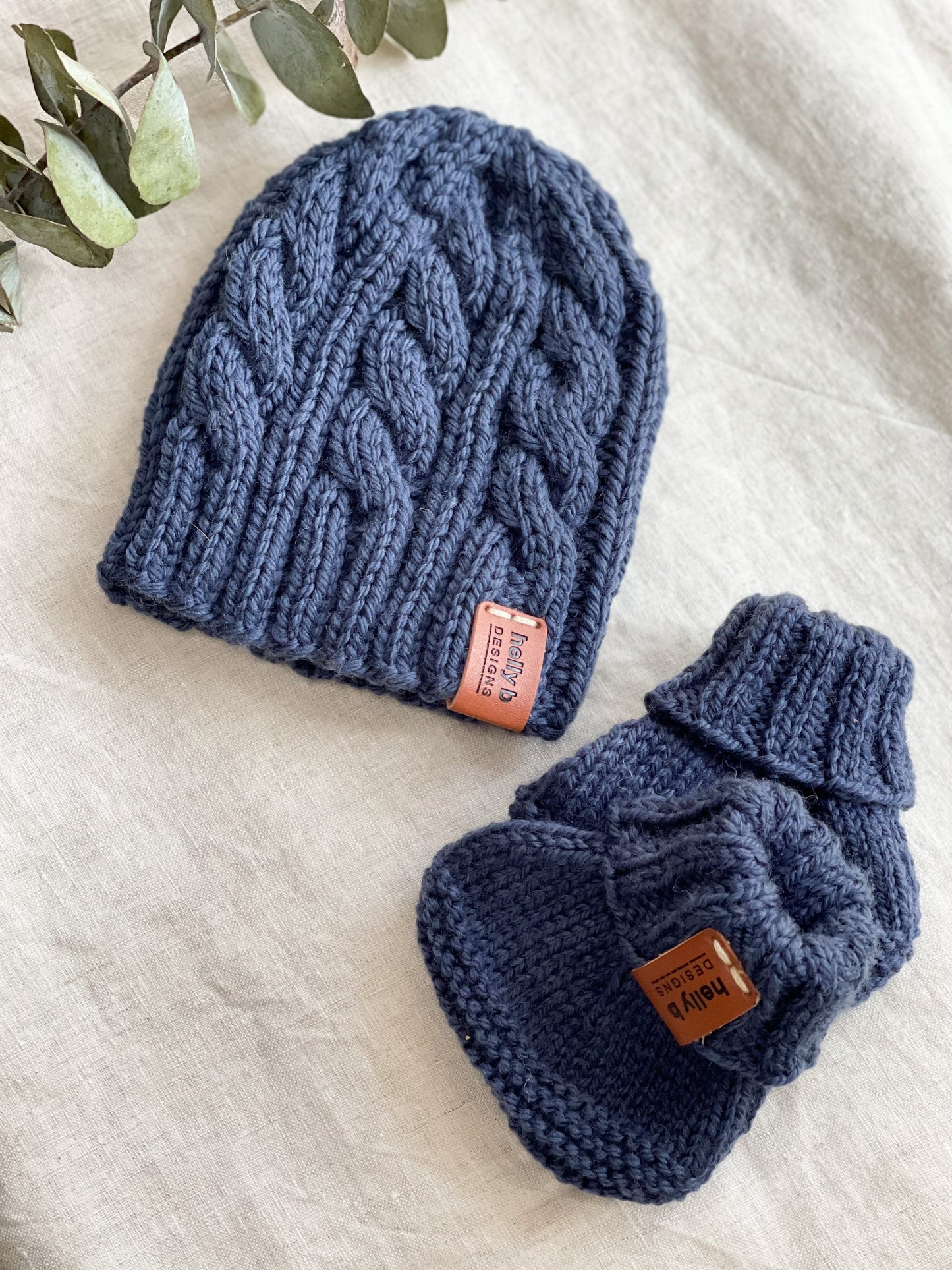 Hand Knitted Cable Beanie and Bootie set