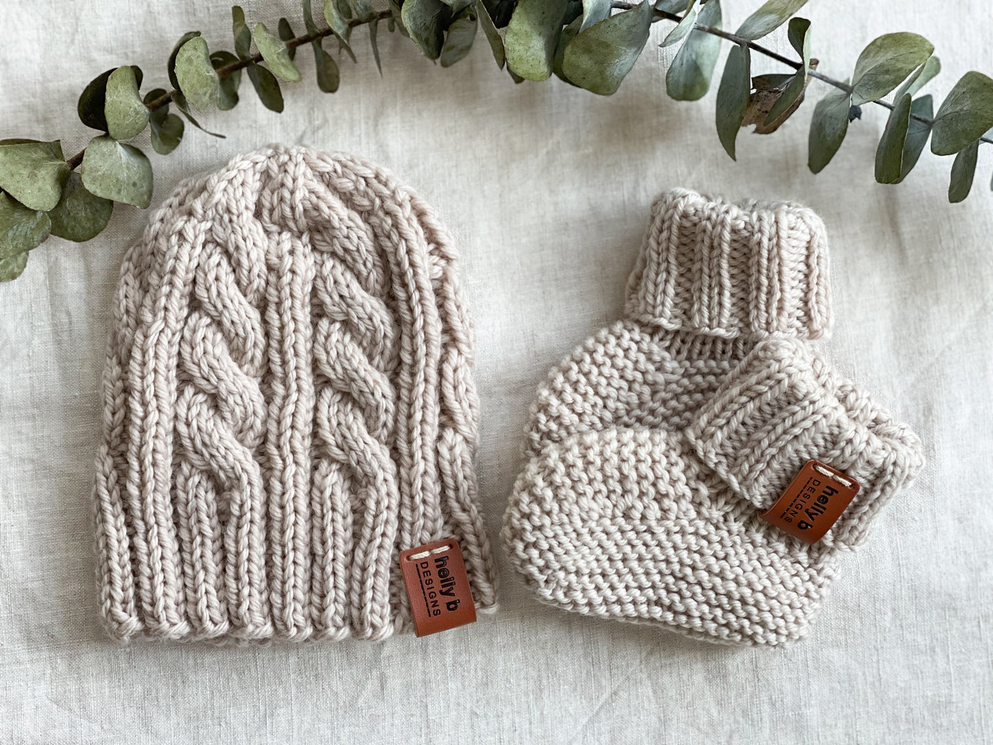 Hand Knitted Cable Beanie and Bootie set