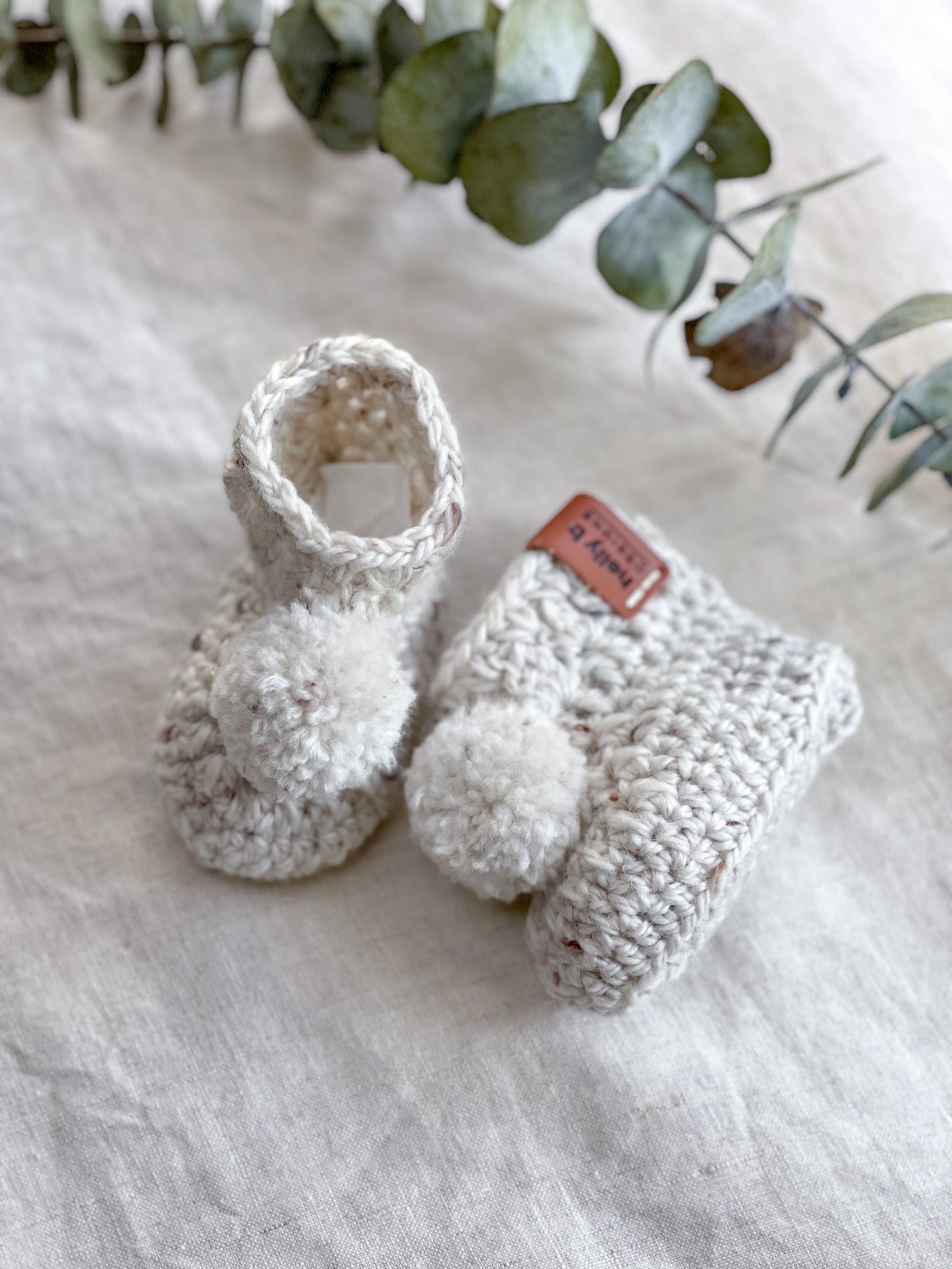 Crochet Merino Wool Pom Pom Booties