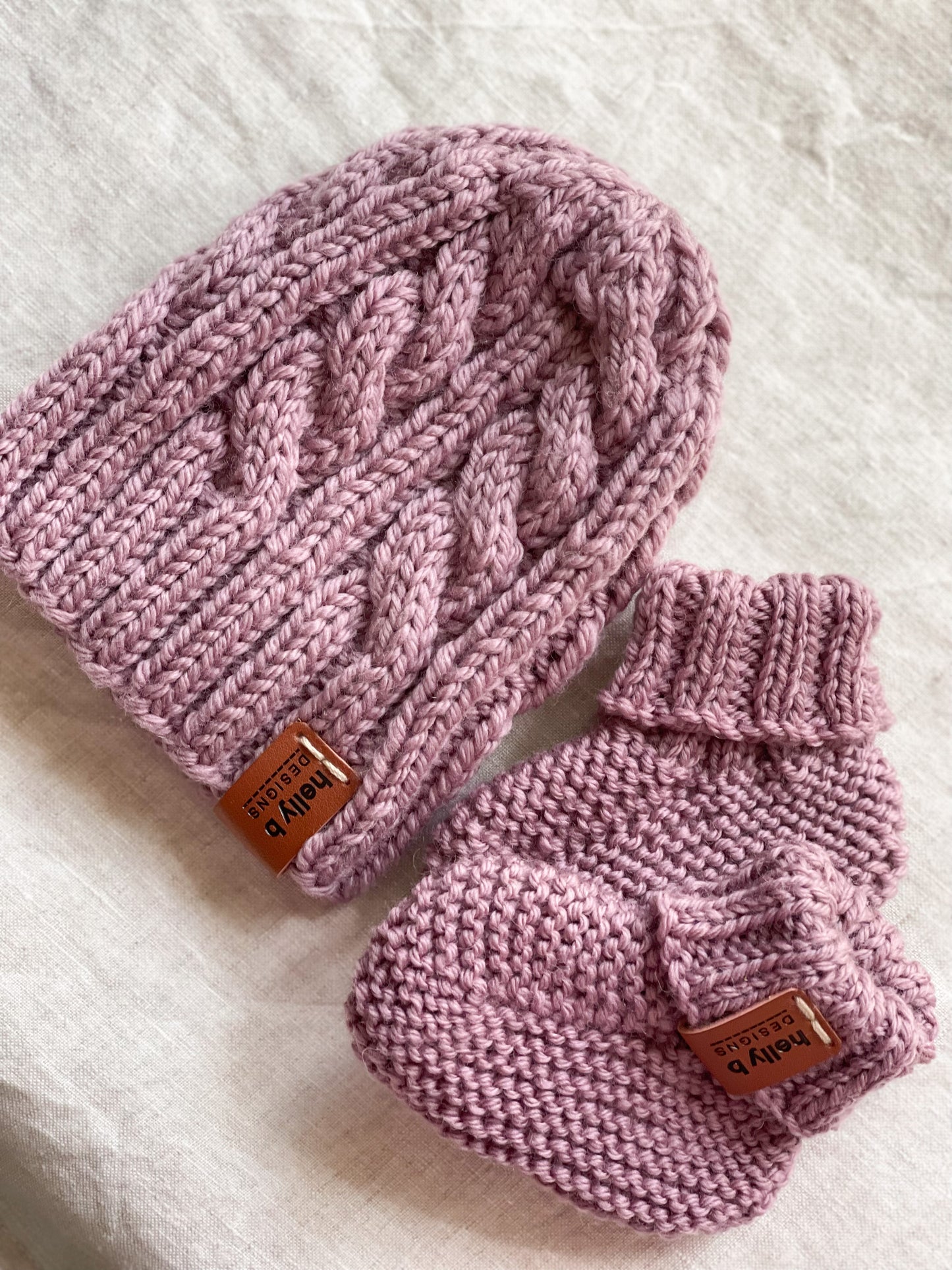 Hand Knitted Cable Beanie and Bootie set